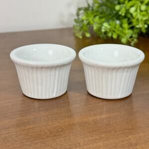 Vintage White Fluted Ramekin Condiment Bowl Dish Cups Lot of 2